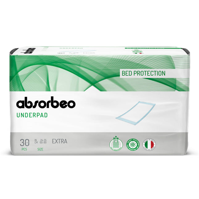 Absorbeo EXTRA Bed Protectors 30 Pack, Super Dry Effect, Complete Protection, Hypoallergenic, Fully Breathable, Size 60 x 90 cm