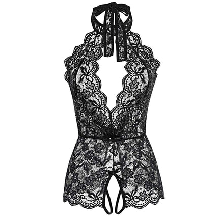 Erotic Lingerie Set Women Sexy Deep V-Neck Halter Lace Ladies Lingerie Negligee Babydoll Irregular Hem Nightwear Lace Nightdress Lingerie Night Dress G-String Sleepwear
