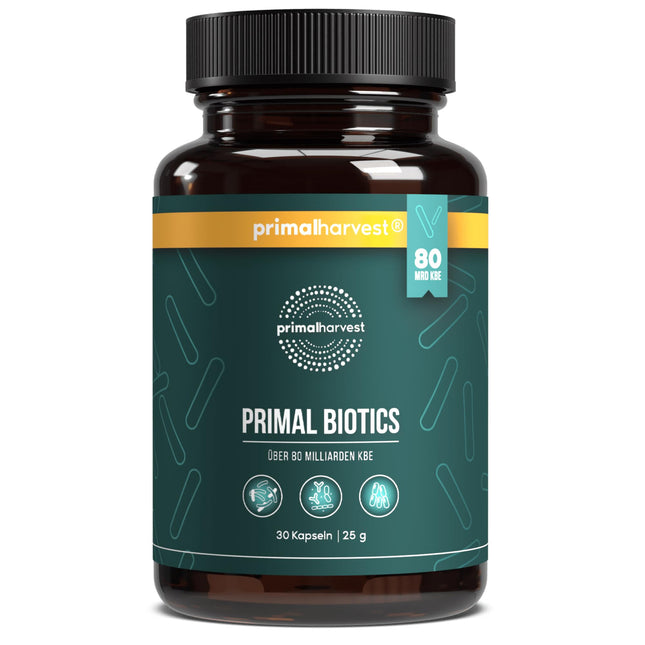 Primal Harvest ® Biotics - 30 Capsules - 15 Bacterial Strains - 80 Billion CFU + Inulin and Live Cultures - Laboratory Tested - Enteric-Coated Capsules