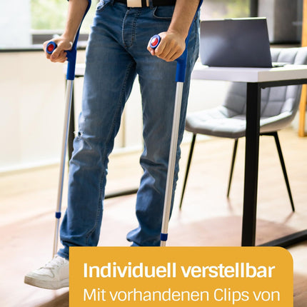 Dr. Paul Koch Single Crutch Blue - Walking Aid Made of Aluminum with Plastic Handles Adjustable with Practical Clip - 600g Net Weight Scope of Delivery 1 Crutch