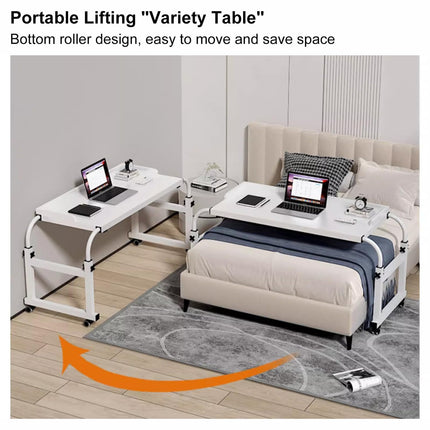 Overbed table with wheels, hospital bedside table laptop for recliner chair, mobile computer table, large movable drawing table with sturdy metal legs for the home office (color: wood)
