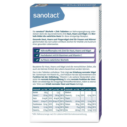 sanotact Brewer's Yeast + Zinc (60 tablets) • For skin, hair &amp; nails • Vitamin complex with brewer's yeast, zinc, biotin, vitamin B12, B6 &amp; vitamin C • Skin &amp; hair vitamins • 100% vegan
