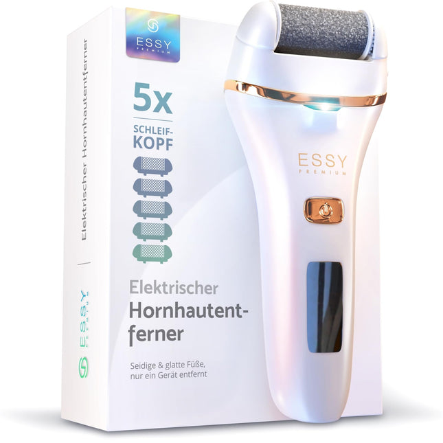 Essy Callus Remover Electric Test Winner with 5 Replacement Rolls Callus Removal Electric Callus Remover Foot Care Device Pedicure Set Electronic Foot Care Callus File (White)