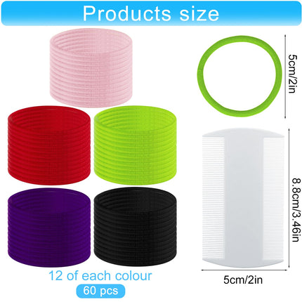 60 Piece Anti Lice Hair Tie Set With Lice Comb Against Head Lice Colorful Elastic Anti Lice Hair Tie Contains Essential Oils Safe Healthy Effective Lice Remedy Head Lice