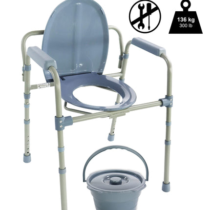 PEPE Mobility - Commode Chair for Seniors, Height-Adjustable, with Bucket, Armrest, Grey