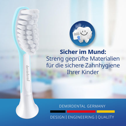 demirdental replacement brushes for kids, suitable for Philips Sonicare replacement brushes Kids, children's sonic toothbrushes, children's replacement brushes from 7 years, corresponds to HX6044, turquoise, set of 8