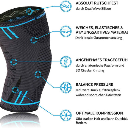AGILE NOW® Knee Support Set of 2 Premium stabilizes and protects the joints during every movement, knee support for women and men, non-slip and breathable knee pads, for every sport (M | Blue)