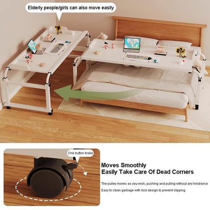 GXQFC Overbed Table on 4 Casters, Mobile Desk Nursing Table Height Adjustable 65-95CM/Width Adjustable 115-210CM Overbed Table Mobile Desk Nursing Table Laptop Table (Color: Wood)