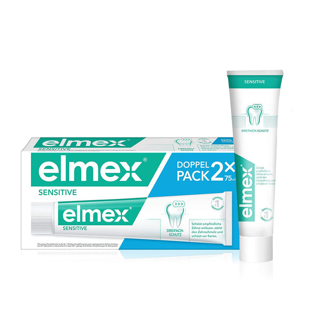 elmex Sensitive Toothpaste 2x75ml – gentle tooth cleaning and protection for sensitive teeth – clinically proven for strong teeth and against caries