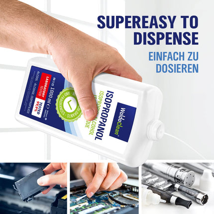 Isopropanol 99.9% cleaning alcohol &amp; degreaser - 1000 ml for household, workshop, electronics, glass, plastic &amp; metal