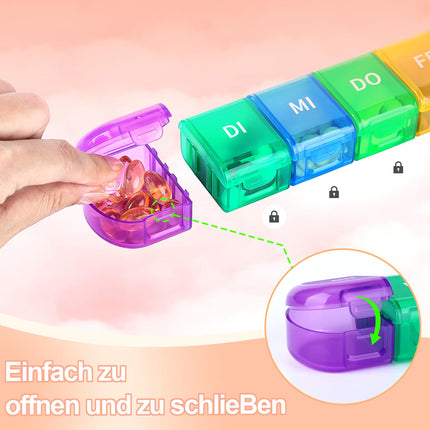 7-day pill box, 7-day pill box with 7 compartments, handy and moisture-resistant medicine box for your handbag or pocket to store medication, rainbow