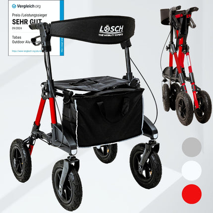 TABAS Rollator foldable &amp; lightweight with seat | Price/performance winner | Outdoor rollator with pneumatic tires, seat &amp; back strap, bag &amp; cane holder | Rollator for seniors | Walking aid from Lösch Reha