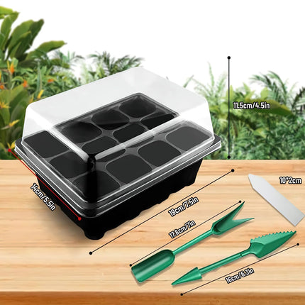 FainFun Indoor Greenhouse Propagator, 3-Piece Small Propagation Tray Set with Lid, Mini Reusable Plastic Propagation Tray, Greenhouse Set with 2 Small Garden Tools + 10 Plant Labels