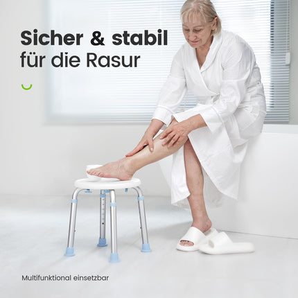 HEAO round shower stool for indoor showers, height-adjustable bathroom stool, load capacity 136 kg, with non-slip rubber tips, shower chair for seniors and disabled people