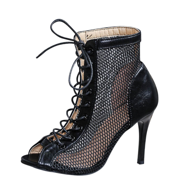 Heels Dance Class Bootie Sandals, High Heels Pumps Sexy Black Mesh Stiletto High Heels Lace Up Sandals with Fish Mouth Dance Shoes Fashion Sandals Pole Dance Shoes High Heels Ankle Boots