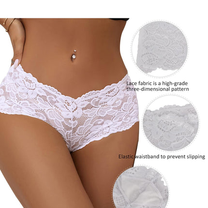 comeondear Panty Sexy String Thong Lace Hipster Floral Briefs 2-Pack Panties Underwear Plus Size Underpants (2-Pack White, L)