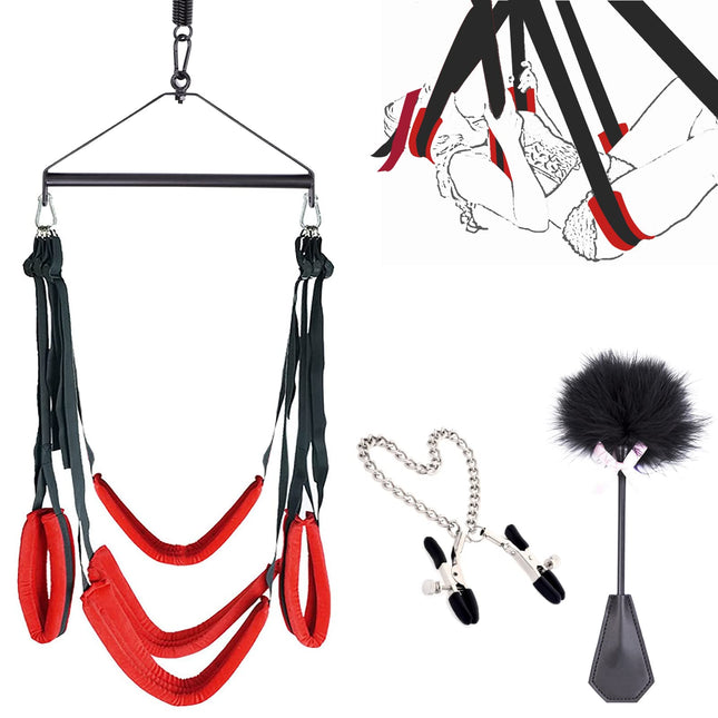 BDSMYEE Deluxe Love Swing Kit for the Ceiling, Sex Swing Sex Furniture with Feather Tickler &amp; Nipple Clip Chain, Love Swing Sex Swing with 5 Head Cushions, Lumbar Cushion, Hip Cushion, Leg Cushion, Load Capacity 200 kg