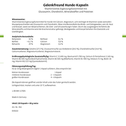 tierlieb Gelenkfreund Dog Capsules with Calcium, Magnesium, Glucosamine &amp; Chondroitin 130 Capsules