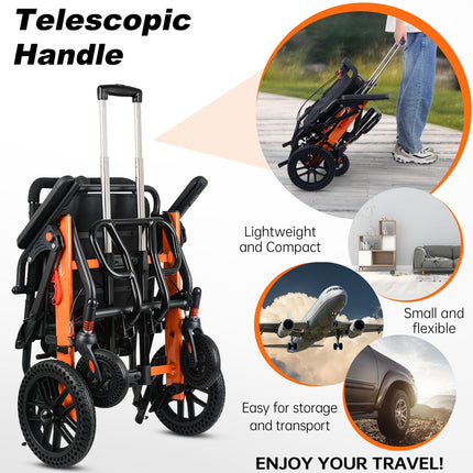Wisging Ultra-Light Transport Wheelchair - Folding Portable Wheelchair with Handbrake - Trolleys for Elderly Air Travel