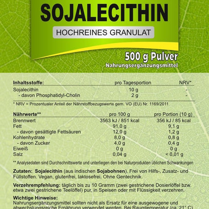 Soy lecithin, high-purity granules without additives, 500 grams, premium quality bottled in Germany, Bonemis®
