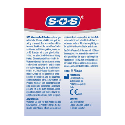 SOS Wart-Ex Plasters - Wart plasters for removing common warts on hands and feet - waterproof - for children 6 years and older - 24 plasters