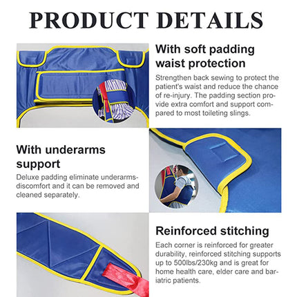 XYEJL Patient Lifter Lifting Belt Transfer Belt, Toileting Sling Patient Lifter with Waist Protection Belt and Split Leg Design, for Family, Hospital, Nursing Home, Load - 230 kg, A