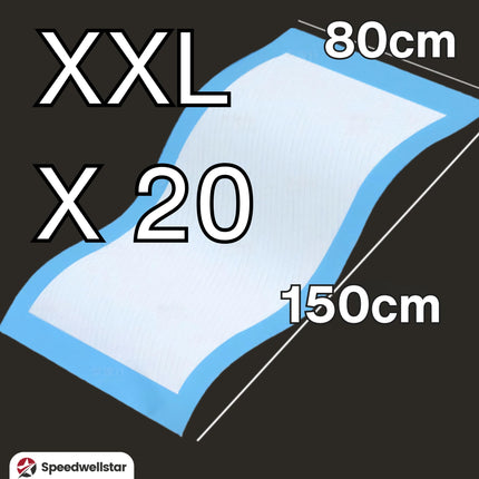 20 disposable incontinence pads for beds, size XL, 150 x 80 cm, hospital quality, highly absorbent, absorbs up to 2300 ml