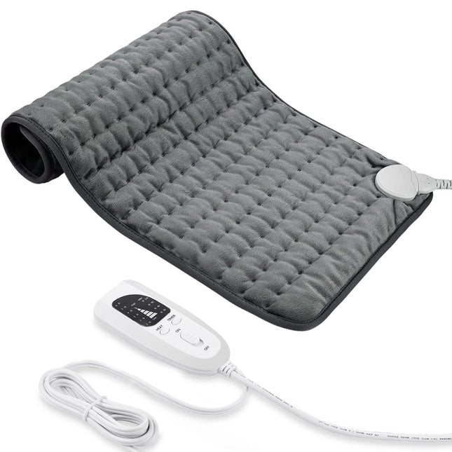 Heating pad, electric heat pad with automatic shut-off and 6 temperature levels, heating pad for back, neck, shoulder, stomach, machine washable (dark gray, 30 x 60 cm)