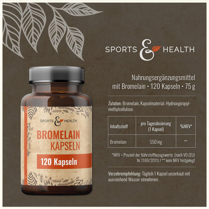 Bromelain Capsules -3600 FIP – 550 mg per capsule – 120 Capsules – Enzymes from pineapple – High-dose bromelain – Vegan