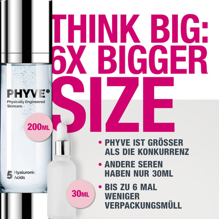 Hyaluronic Serum high-dose PHYVE 200 ml, VEGAN moisturizing serum for the face, MADE in GERMANY, with 2% pure, highly concentrated HYALURONIC OVERDOSE BOOSTER by Svenja Walberg