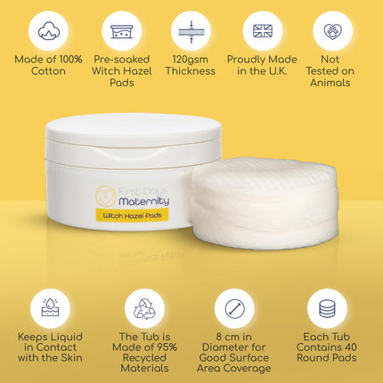 First Days Maternity - Postpartum Accessories Witch Hazel Pads - Witch Hazel Postpartum Pads for Perineal Discomfort - Thick, Absorbent, Gentle on Skin - Postpartum Essentials - Made in UK - 40 Postnatal Pads