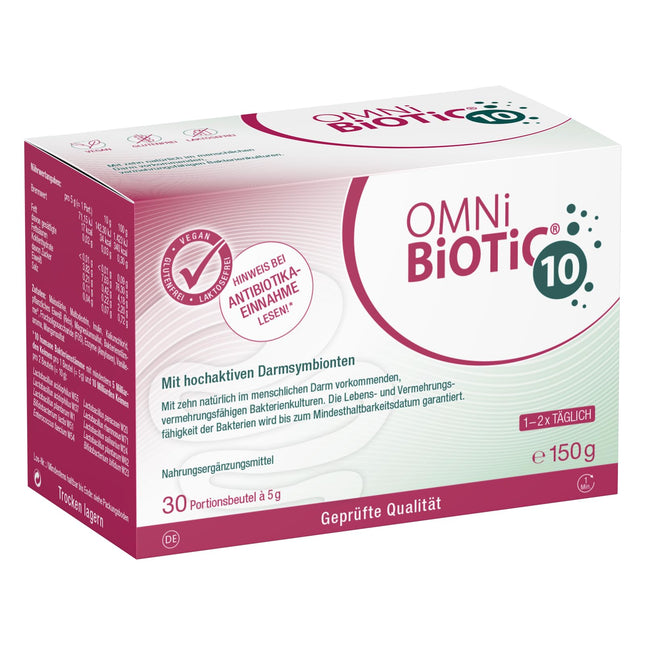 OMNi BiOTiC 10 | 30 servings (150g) | 10 bacterial strains | 10 billion germs per daily dose | Powder | With inulin | Vegan | Gluten-free | Lactose-free | For daily use