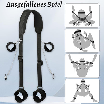 BDSM Sex Bondage Restraints Bondage Set Restraint Set with Handcuffs Ankle Cuffs Adjustable Thigh Bandage Ropes and Gag Mouth Gag Nipple Clamps Clitoris Clip Sex Toys for Couples Sex Toys