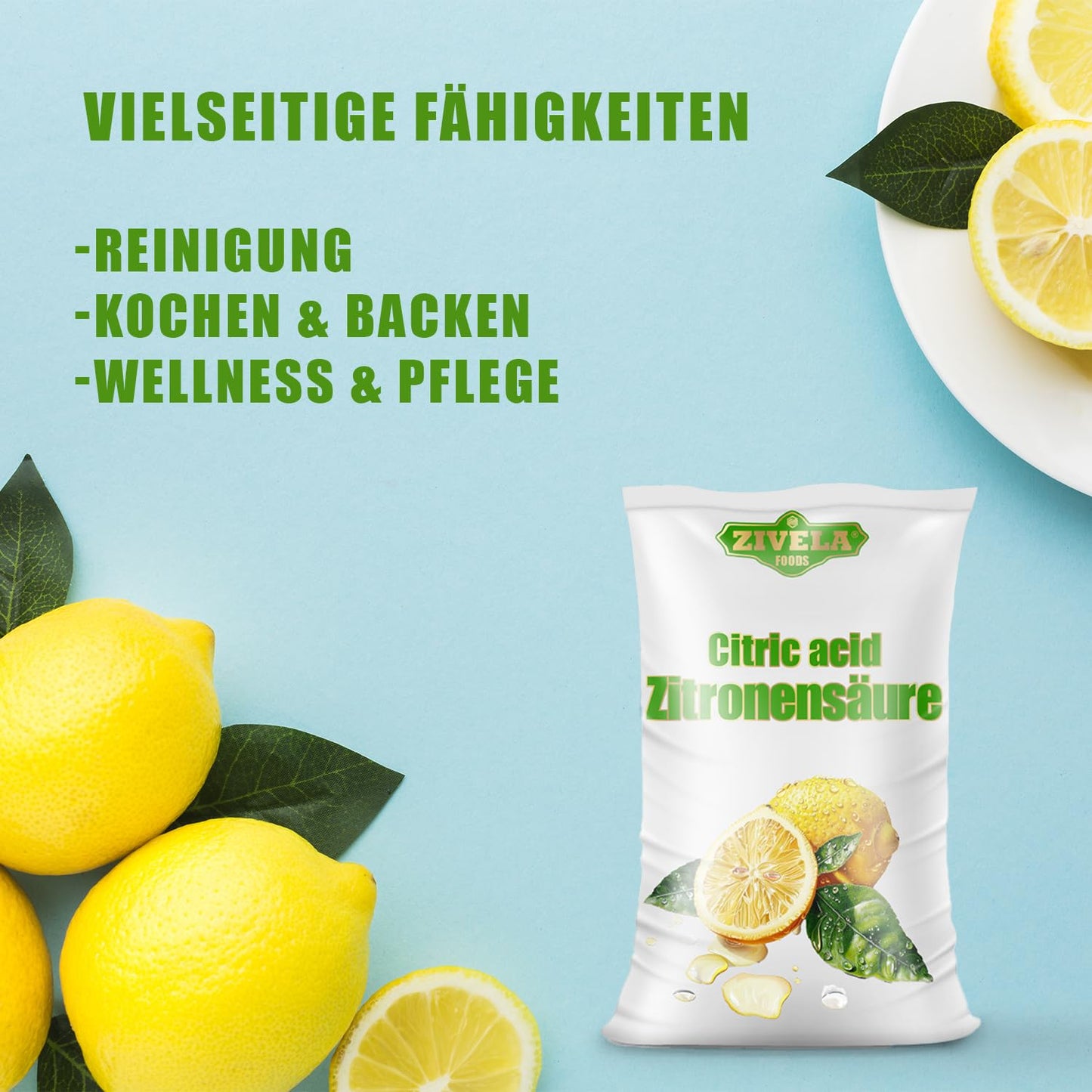 3kg Zitronensäure Pulver in Lebensmittelqualität | Hausmittel für Küche & Haushalt | 3000g Citronensäure 100% Rein | Zitronensäure E330 (3x 1kg)