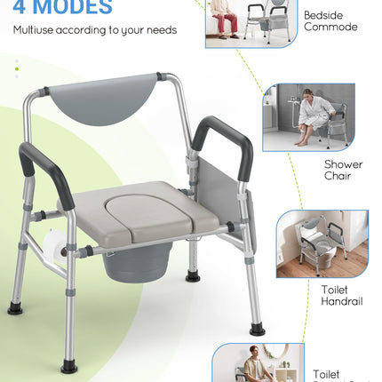 Hybodies Heavy Duty Bariatric Commode, 4-in-1 Portable Bedside Commode or Over-Toilet Chair, Extra Wide | Height Adjustable | Easy to Clean, Handicap Commode Chair for Elderly with