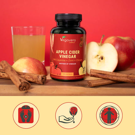 Apple Cider Vinegar Capsules | 1500 mg | Vinegar Complex + Cayenne Pepper + Ginger | Blood Sugar* &amp; Metabolism | Apple Cider Vinegar | Laboratory Tested &amp; Vegan | Vegavero®