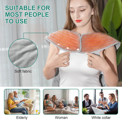 Nalezuns Electric Heating Pad for Back and Shoulder, 60 x 100 cm Heat Wrap with Fast Heating, 6 Temperature Levels with 4 Timers, Heating Pad for Back, Auto-OFF Timer, Flannel Material, Washable