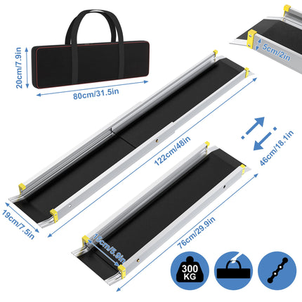 UISEBRT 2 x Wheelchair Ramp for Wheelchair Telescopic Wheelchair Ramp Aluminum Access Ramp Adjustable Telescopic Ramp Loading Capacity for Stairs up to 300 kg (75.5-122 cm)