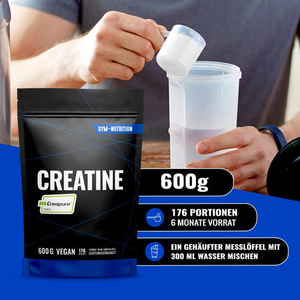 Creapure® Creatine Monohydrate Powder 600g - Ultra Pure Creatine Monohydrate - Optimally High Dosed - Creatine Monohydrate - Creatine Powder Monohydrate - 100% Vegan, Bottled in Germany