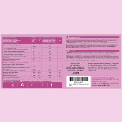 Divique Collagen Drinking Ampoules with Hyaluronic Acid (30 pcs.) - 4,000mg Collagen + 100mg Hyaluronic Acid - with Vitamin C, Biotin, Zinc, Copper, Selenium - sweetened with blossom honey &amp; Stevia - Strawberry Flavor