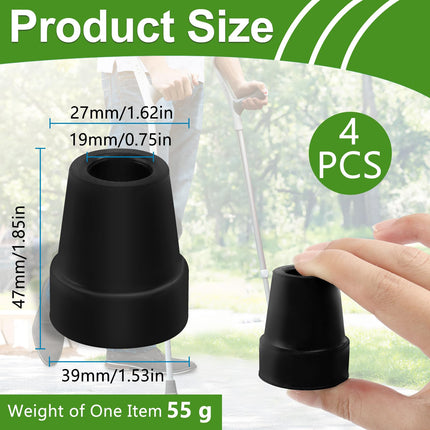 Pack of 4 crutch rubber, 19mm walking stick rubber buffers, non-slip rubber tips, replacement walking stick rubber tips for crutches, walking sticks, trekking poles, senior walking stick accessories