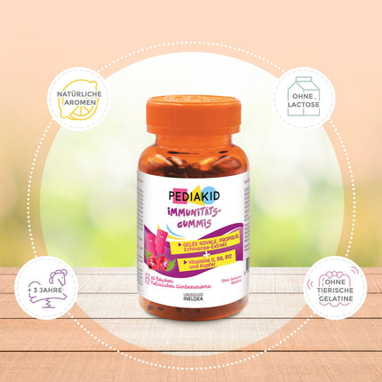PEDIAKID - Immunity Gums - Natural formula with delicious raspberry flavor - Contributes to the normal function of the immune system - Supports the body's defenses - 3 x 60 gums