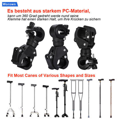 Worown 2 Pack Multipurpose Crutch Holder, Walking Stick Holder, Wheelchair Stick Holder for Wheelchairs Fixed Flashlights, Umbrellas, Universal Crutch Holder