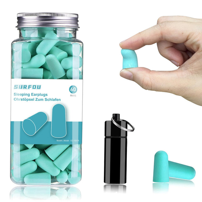 Soft earplugs for sleeping, 60 pairs of reusable foam earplugs, earplugs for the night, soundproofing for travel, study, work and nighttime rest SURFOU