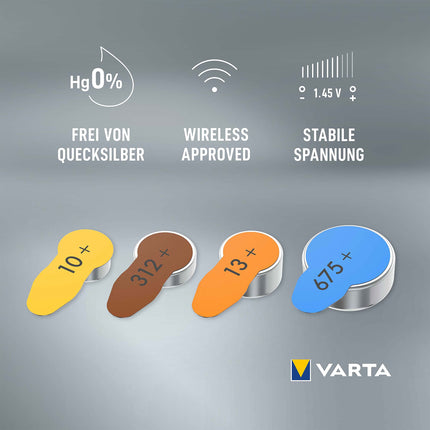 VARTA hearing aid batteries type 312 brown, 60 batteries, storage pack, Power on Demand, wireless approved, size p 312 for hearing aids and hearing aids, Made in Germany