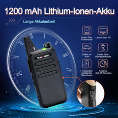 MaxTalker MT1 Walkie Talkie Rechargeable for Adults and Children, VOX Walkie Talkie with 1200mAh Li-ion Battery, USB Charger and Headset Walkie Talkies for Outdoors, Camping, Hiking, Set of 4