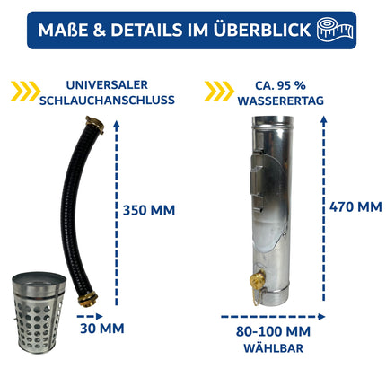 SÜDMETALL - 3-in-1 zinc rainwater collector &amp; leaf collector 100 mm complete system - Extremely high water yield approx. 95% - Combination for downpipe/drain pipe consisting of water collector, rain pipe flap &amp; leaf catcher