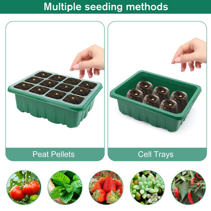 Mini greenhouse cultivation, 5 pieces indoor greenhouse cultivation box with light, greenhouse cultivation tray with high lid, seedling starter trays, cultivation set, 10 labels, 2 tools, for seedling plant
