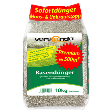versando 10kg lawn fertilizer spring summer up to 500m²: displaces moss and weeds for a healthy, lush green lawn. Spring fertilizer with immediate effect - premium quality.