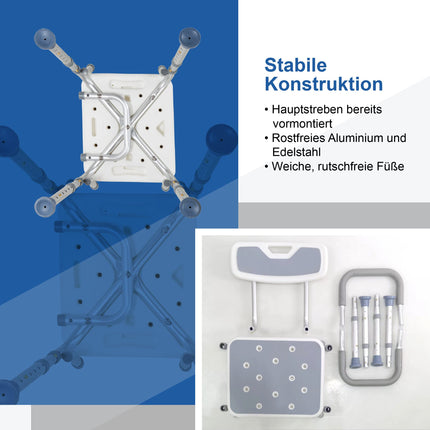 Akriva Comfort Shower Seat with Backrest - Height-Adjustable Bath Stool - Non-Slip Shower Seat - Shower Stool with Shower Head Holder (Comfort Plus)